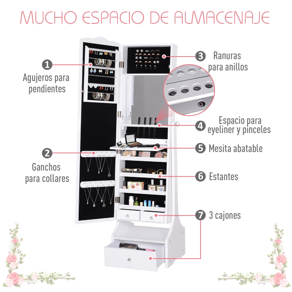 Cassettiera da Toeletta con Specchio e Luci LED ¨C zephmum ¨C 45x36x150cm