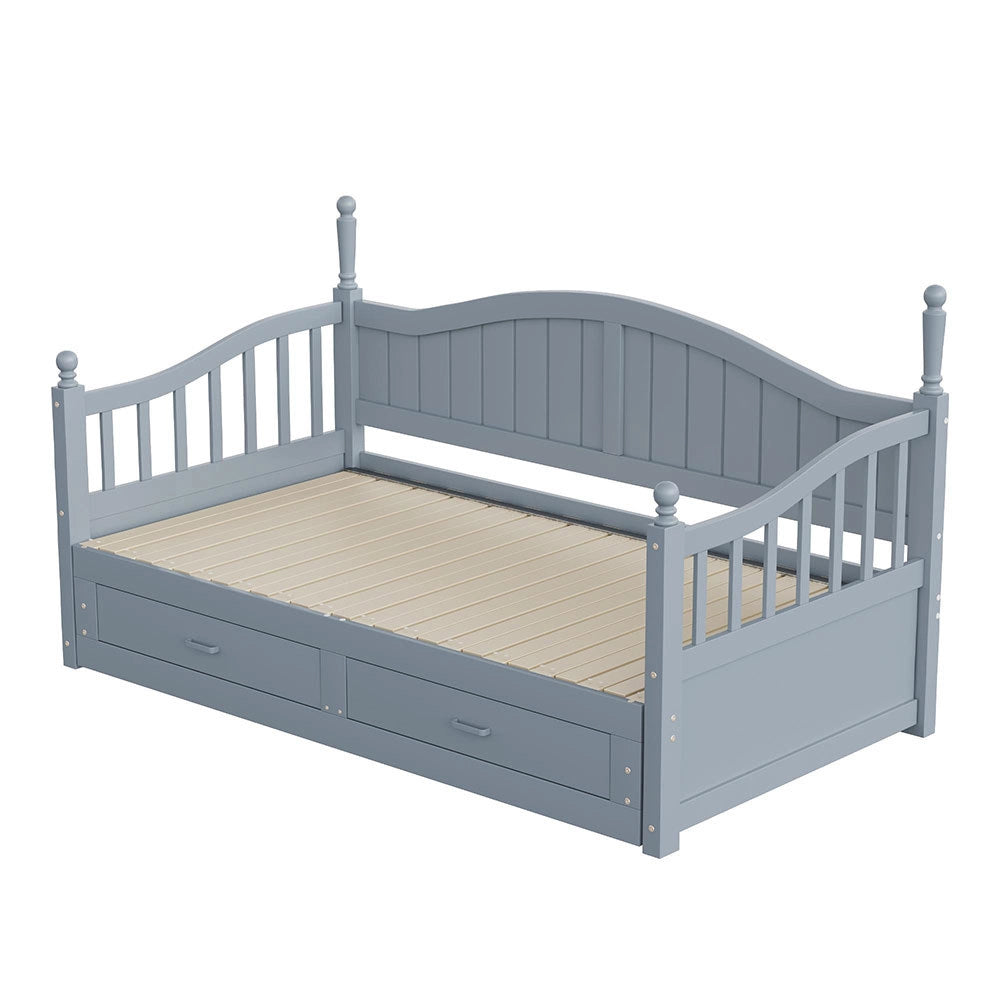 Divano letto con colonne 90/180x190cm - Xylo - grigio, schienale curvo, cassetti