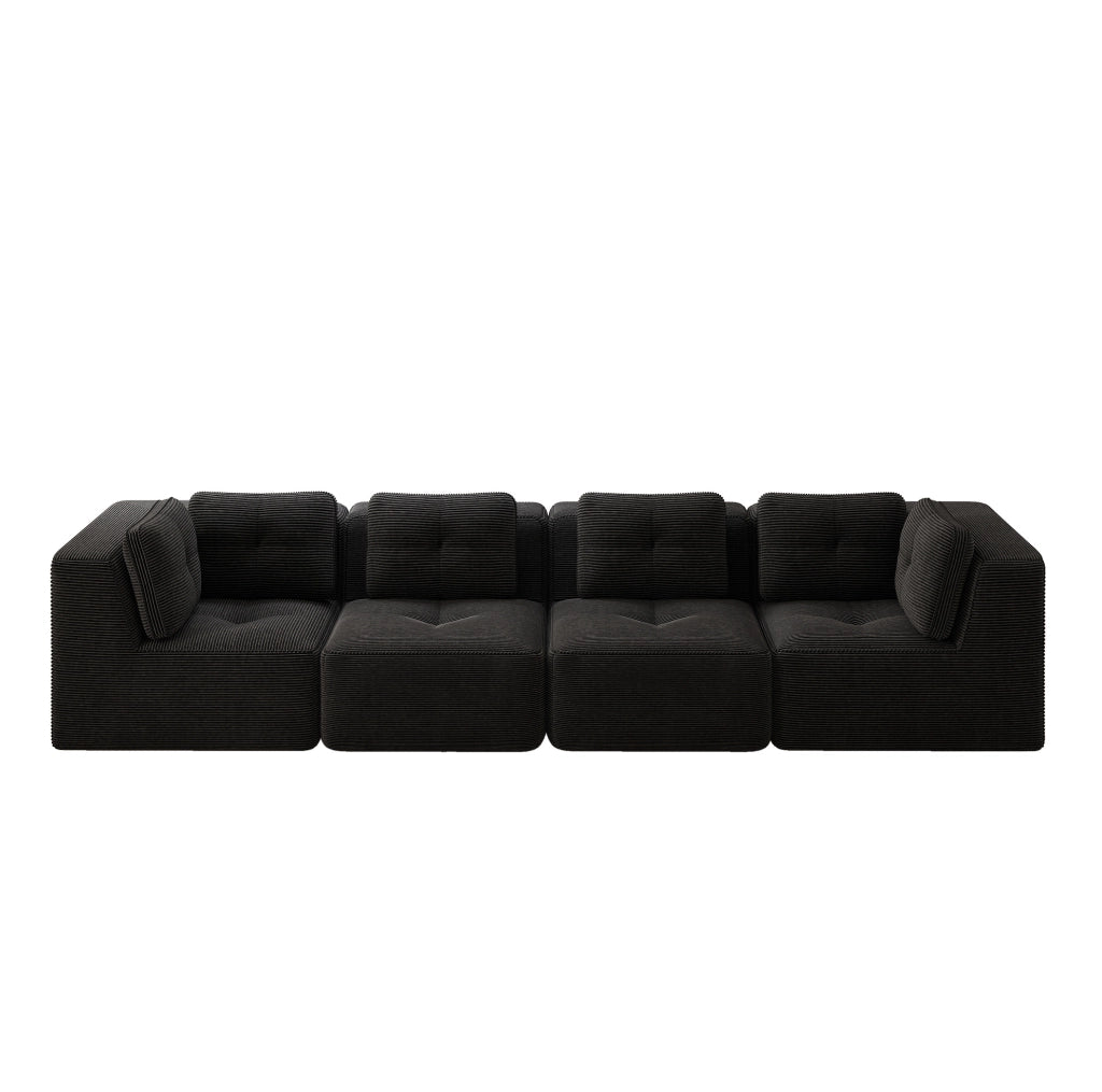 Divano angolare modulare in velluto a coste 386x104x69 cm; nero; senza montaggio