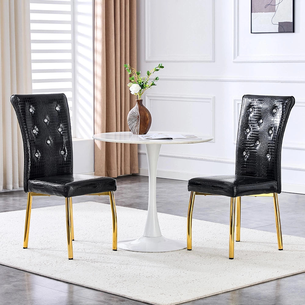 Set di 2 sedie da pranzo imbottite - Xylo - Pelle sintetica effetto alligatore, decorazioni cristallo, gambe dorate