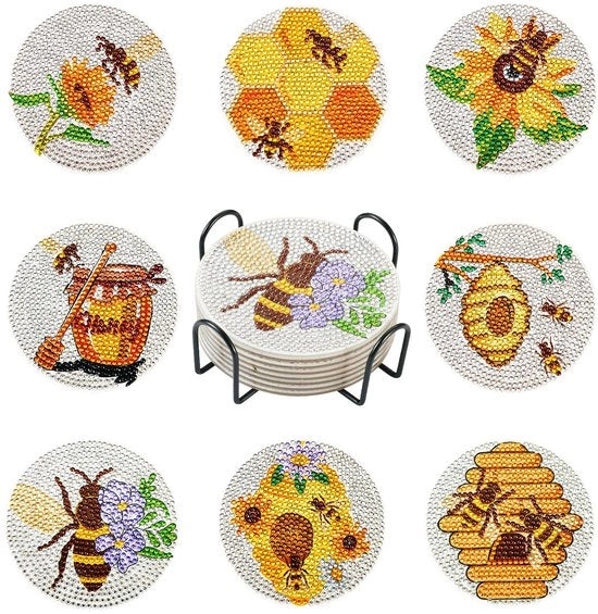 Decorazioni per tavolo in vetro con tema api e miele, set di 8 pezzi, con strumenti per DIY, per decorazioni per tavolo e decorazioni per ufficio