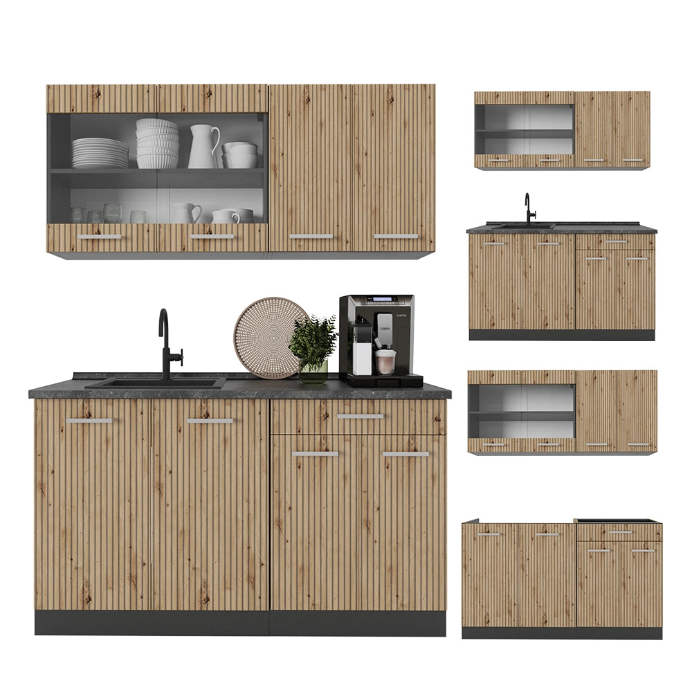 Cucina monoblocco R-Line Rovere artigianale/Antracite 140 cm, PL Antracite Vicco