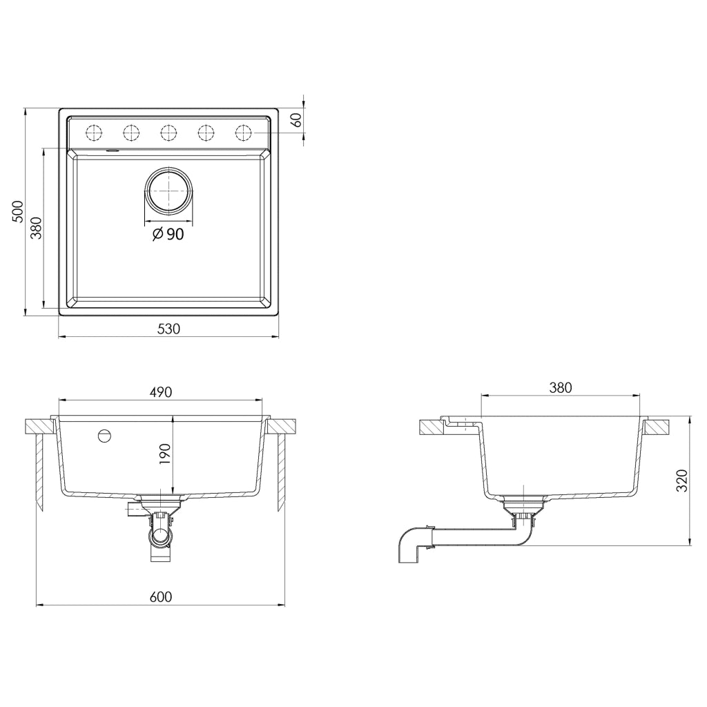 Lavello da Cucina con Foro Troppopieno Bianco in Granito CFW8526403