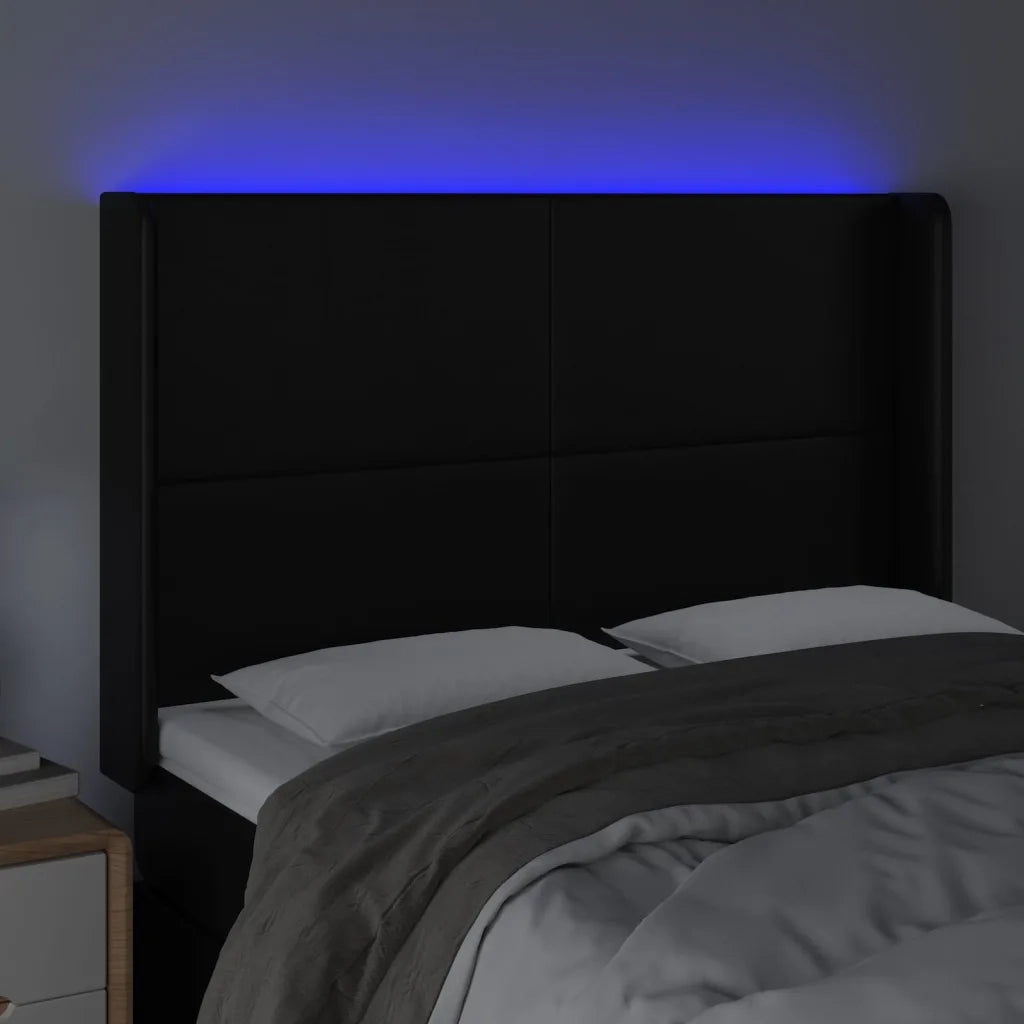 Testiera a LED Nera 147x16x118/128 cm in Similpelle 3123858