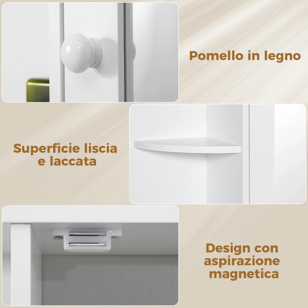 Mobile Bagno a Parete con Specchio ¨C Xylo ¨C 6 Ripiani Aperti 2 Chiusi Bianco 66x17x63 cm