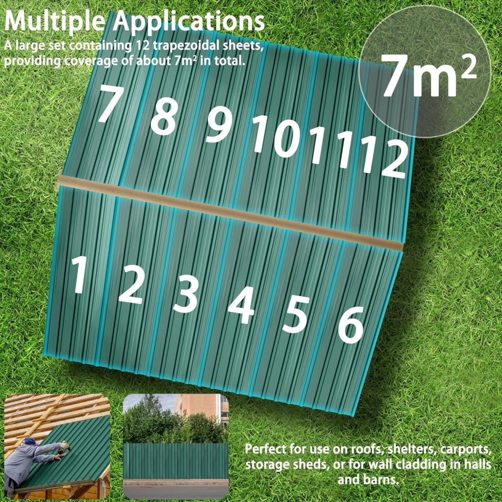 12 lamiere trapezoidali zincate, 1295 x 450 mm, per tetto con guanti e viti, piastre ondulate, 7 m², verde