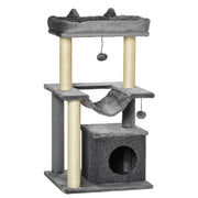 EasyComfort Albero Tiragraffi con Corde Sisal, Casetta e Amaca, Rivestimento Peluche e Feltro, Altezza 100cm, Grigio