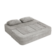 Divano modulare 2 posti con poltrona; funzione letto e tasche laterali in tessuto grigio chiaro 199×194×39 cm