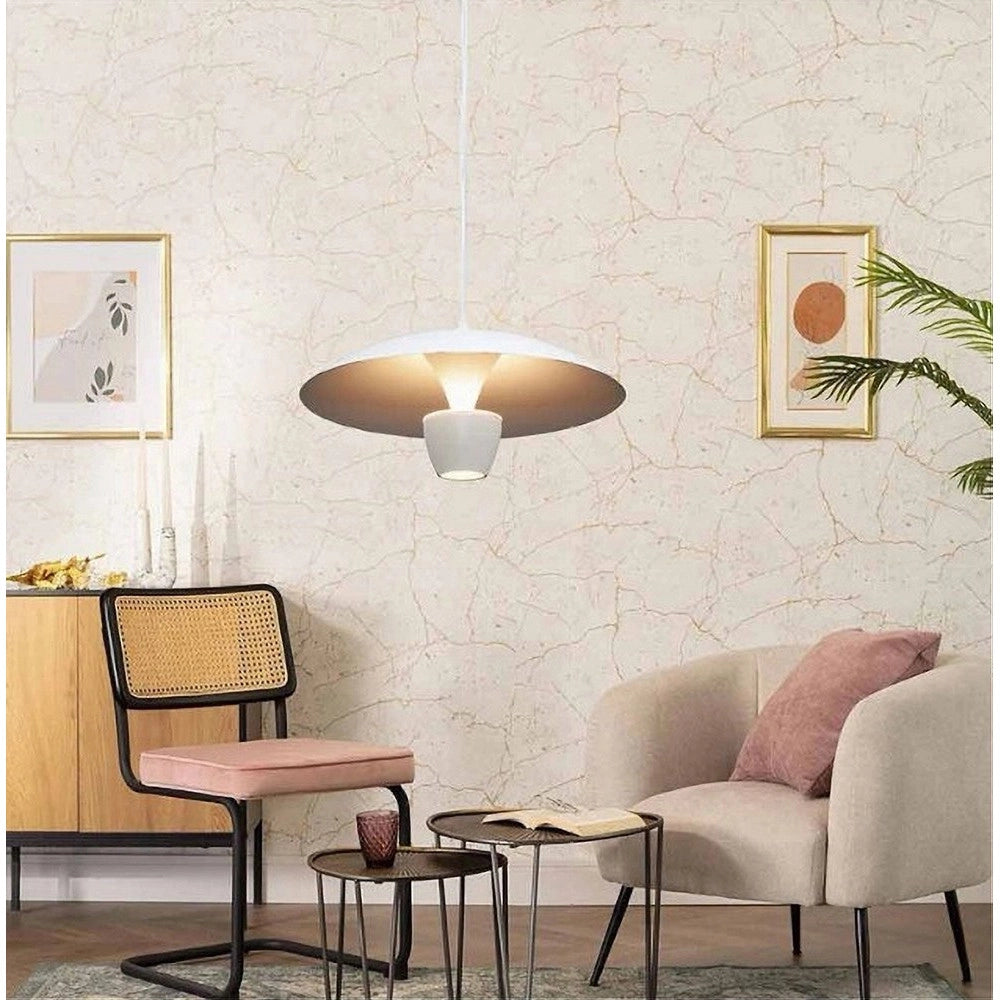 Trade Shop - Lampadario Led A Sospensione Moderno 11w 880lm Bianco Nero Luce Calda Ip20 Lp-64 -