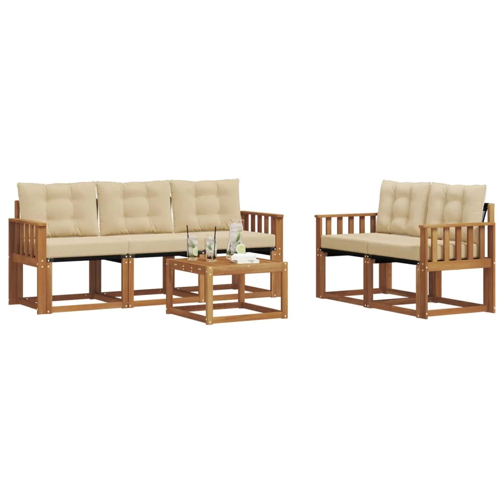 Set di divani da esterno con cuscino 6 pcs Naturale e Beige 3368400