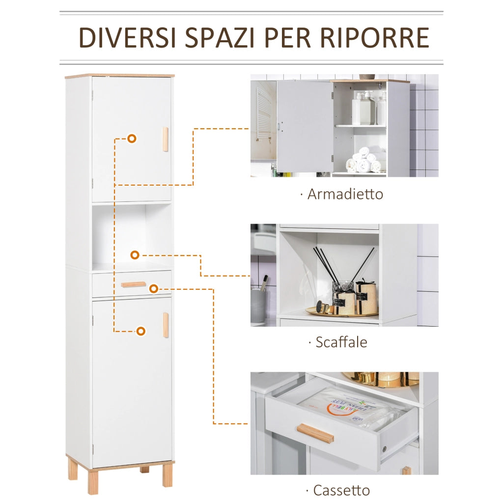 EasyComfort Mobile Salvaspazio Bagno Mobile a Colonna in Legno Bianco
