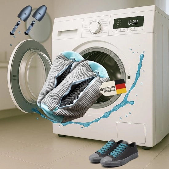 Sacco per lavatrice 360° di protezione con fibre in piuma - sacchi per sneaker, scarpe da sport e scarpe in tela - riutilizzabile e lavabile in lavatrice - grigio - 2 pezzi