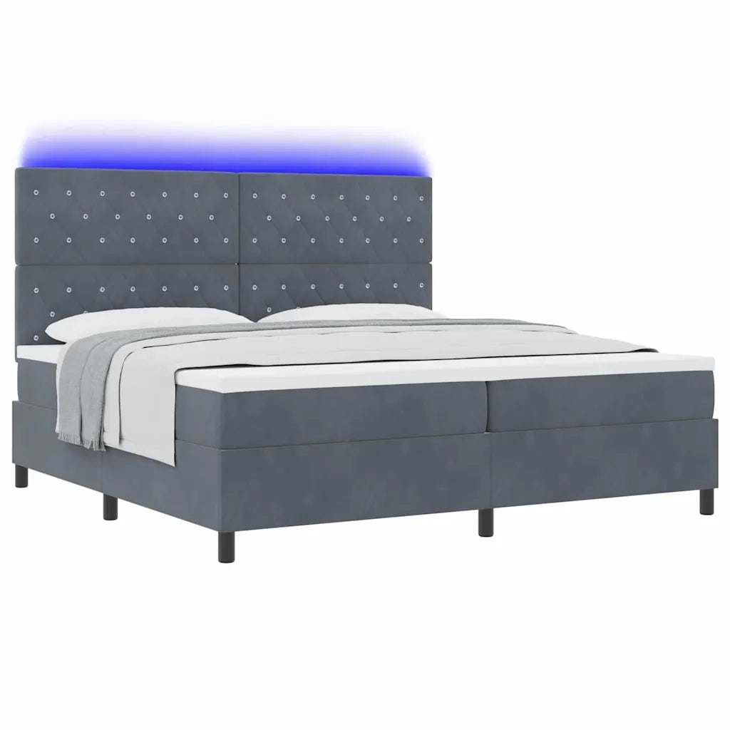 Letto a Sorgente LED Grigio scuro 200 x 200 cm Velluto 3343269