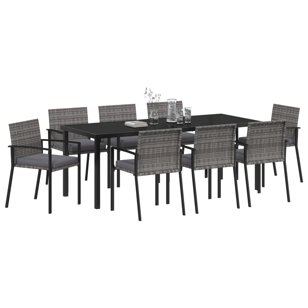 Set da Pranzo da Giardino 9 Pezzi Grigio Rattan Poli