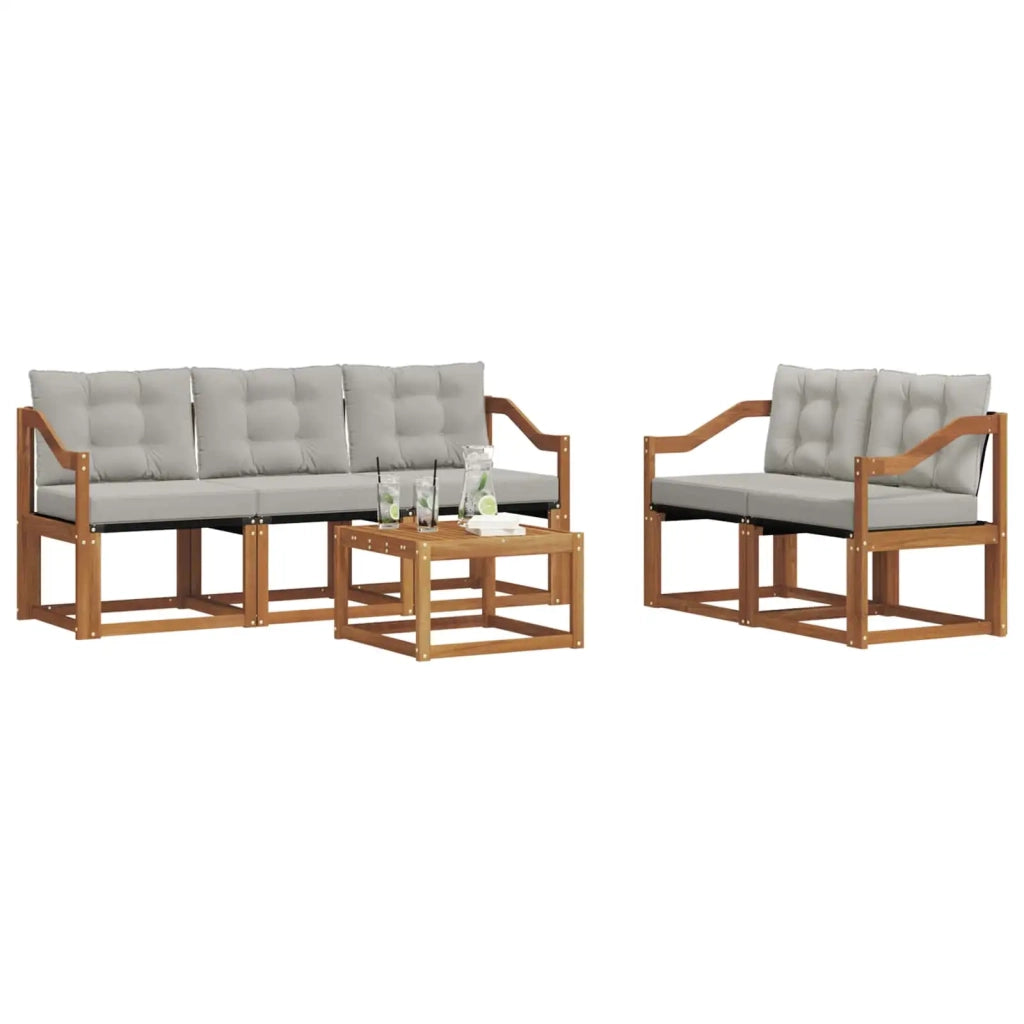 Set di divani da esterno 6 pcs Grigio Naturale e Chiaro