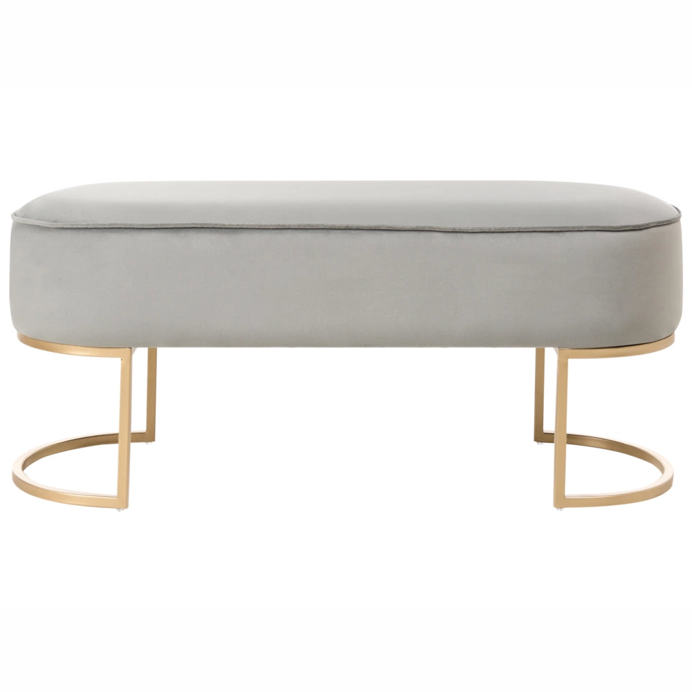 Panca imbottita beige con gambe in metallo grigio chiaro glamour soggiorno camera da letto