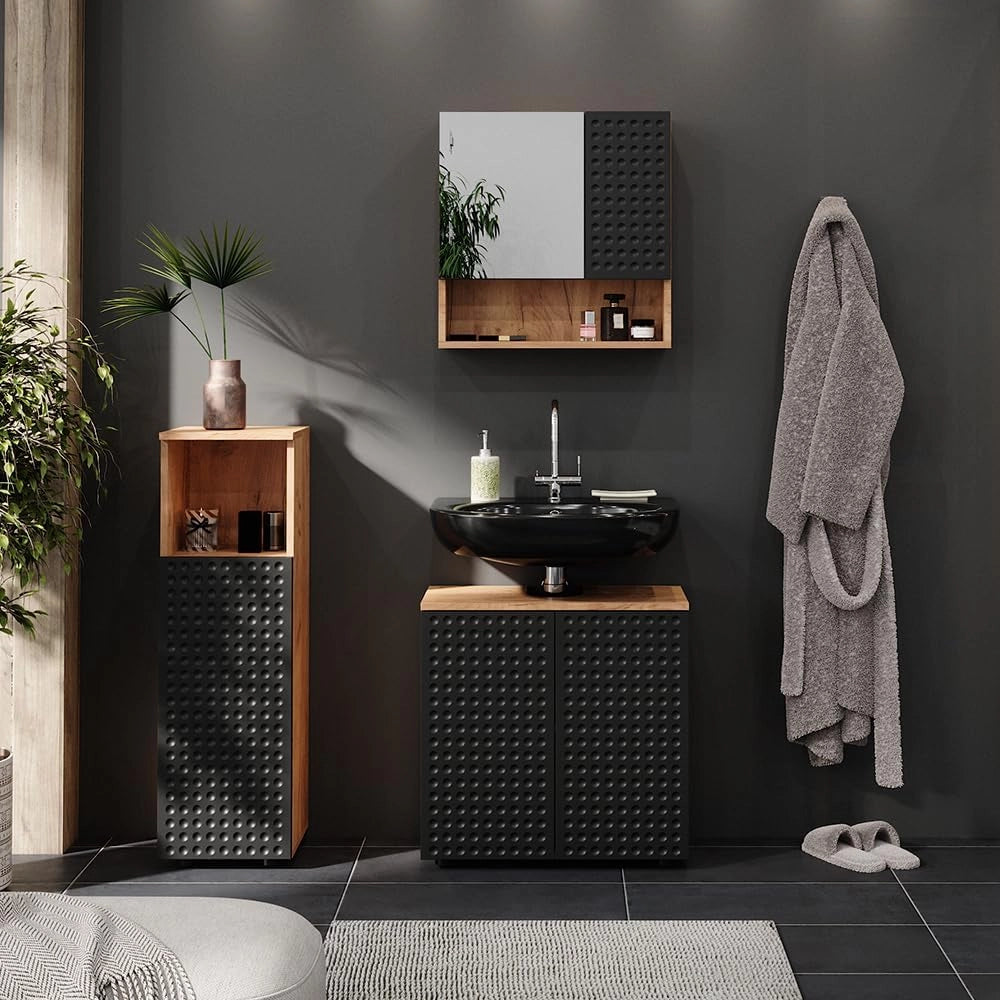 Set mobili bagno Irma, Antracite puntinato, 3 parti