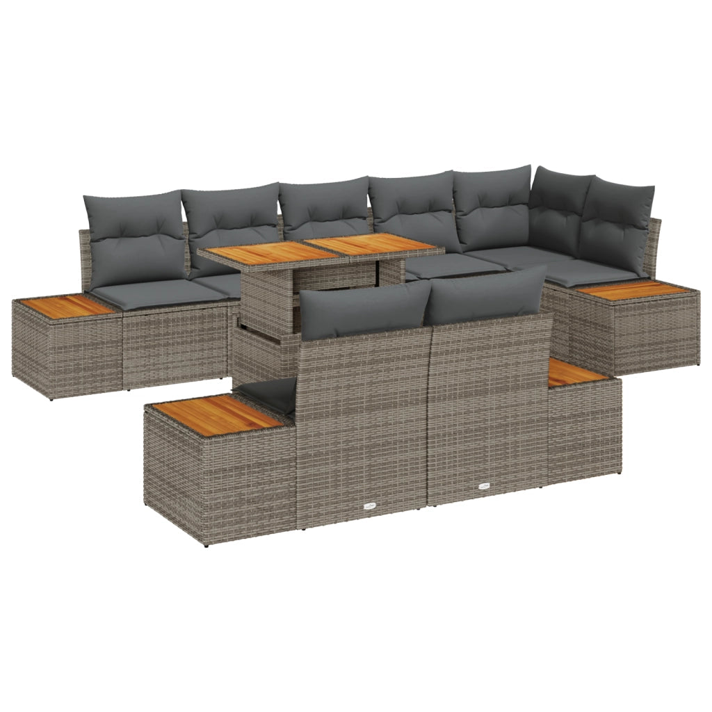 Set Divano da Giardino a 9 Pezzi con Cuscini Grigio Polyrattan
