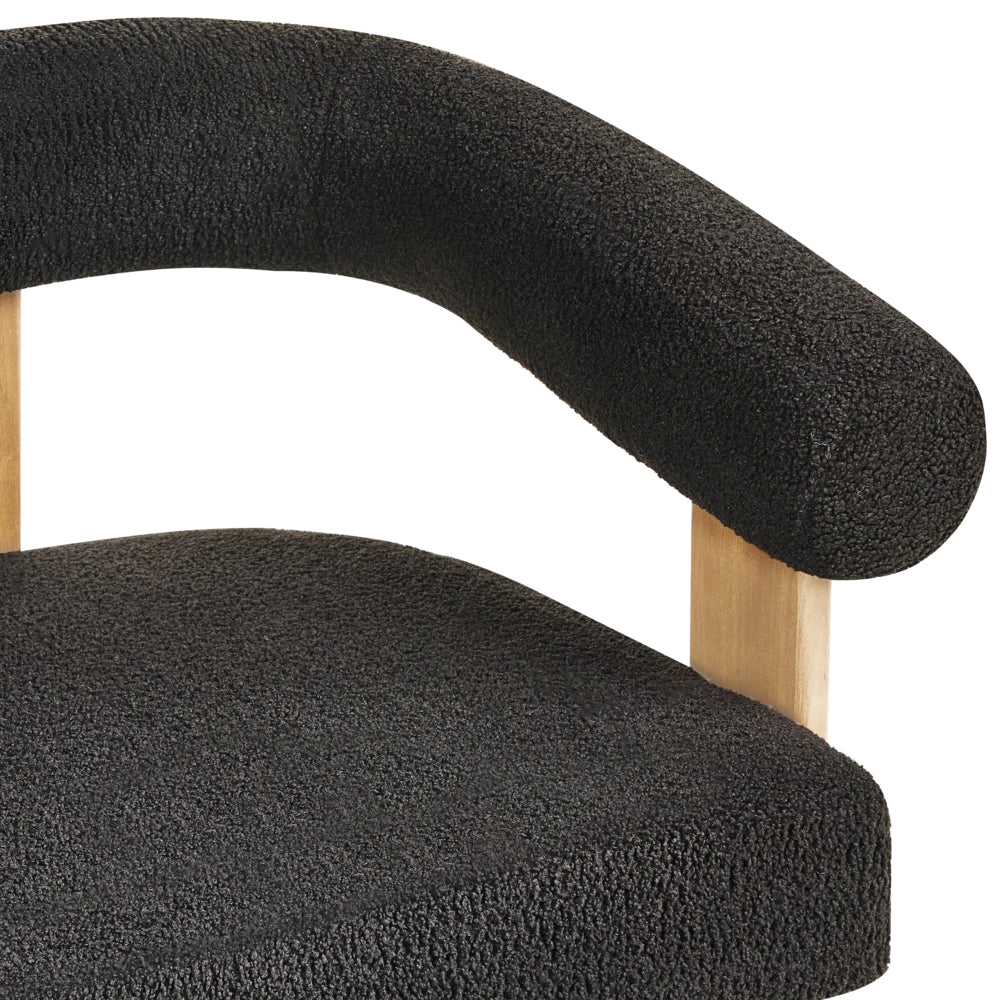 Divano a 2 posti Boucle nero e Marrone chiaro stile retrò gambe in legno