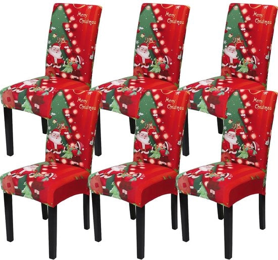 Set di 6 coprisella per sedie da Natale | Coprimaterasso per divano da pranzo con tema di albero di Natale | Coprisella per sedie da protezione per Natale in rosso | Adatto per sala da pranzo, hotel, cucina decorazione di festa