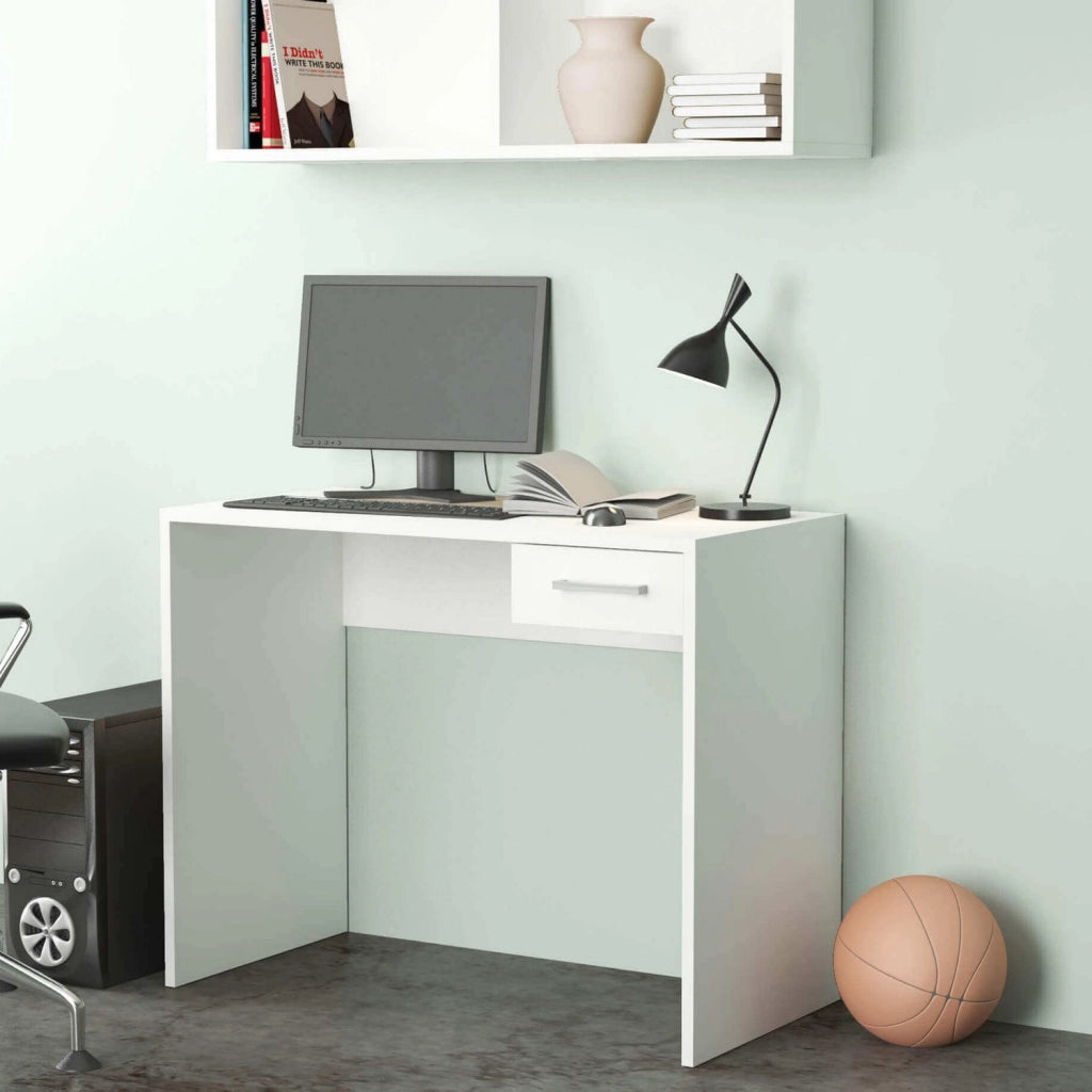 Scrivania porta PC con cassetto di forma Rettangolare di colore Bianco mod. Tom