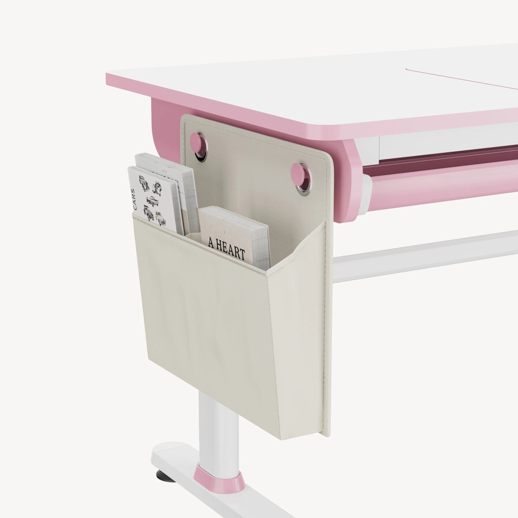 Scrivania Kuosa per Cameretta Regolabile in Altezza con Piano 120 x 60 cm e Cassetto - Rosa/Bianco [en.casa]