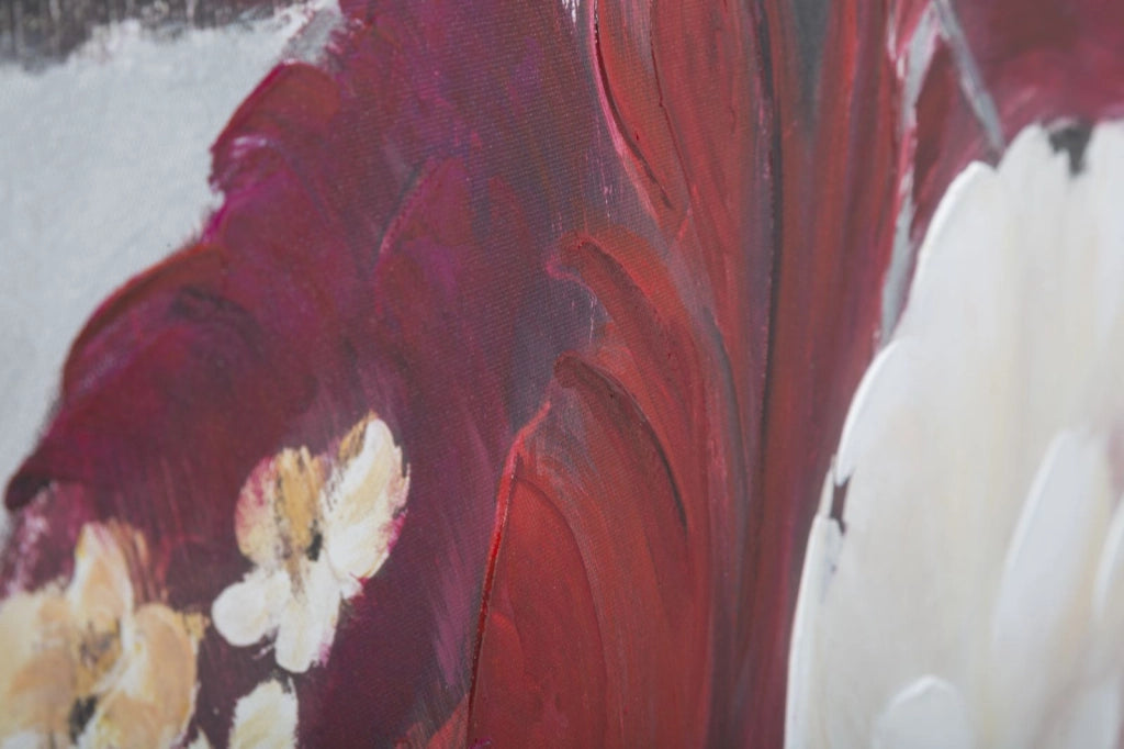 Dipinto su Tela Red Flower Square 90x3,7x90 cm in Legno di Pino e Canvas Multicolor