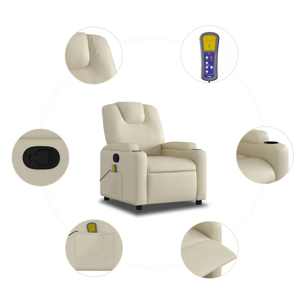 Poltrona da Massaggiante | Sedia Relax Reclinabile Crema Similpelle