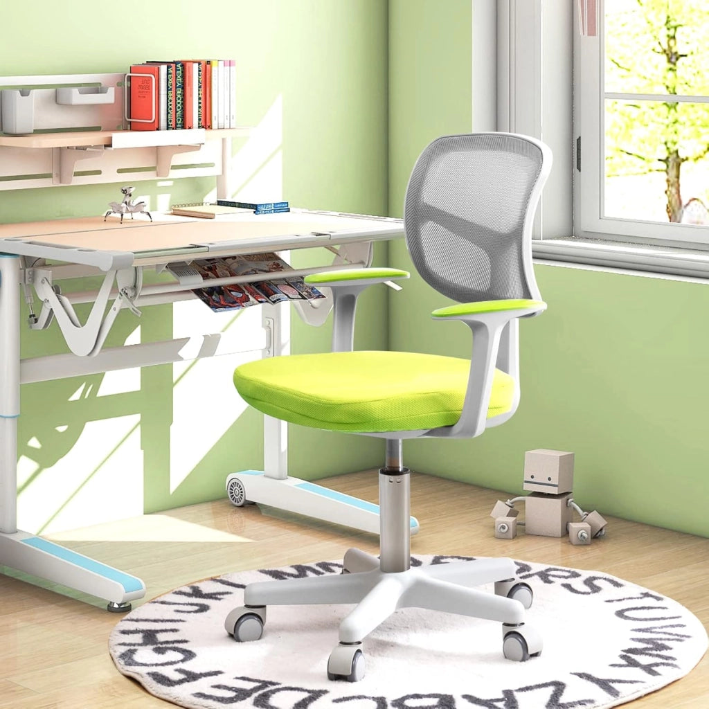 Sedia per Scrivania per Bambini, Sedia per Computer per Bambini con Altezza Regolabile, Ruote con Freni, Sedile Girevole a Rete, Sedia Ergonomica per Bambini 3-10 Anni (Verde)