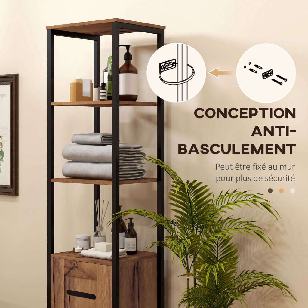 Colonna bagno industriale 3 ripiani aperti anta a lamelle regolabili ¨C Xylo ¨C marrone rustico
