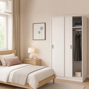Guardaroba Alt, Armadio per camera da letto a 2 ante scorrevoli, Mobile con ripiano e barra appendiabiti, cm 100x50h200, Bianco