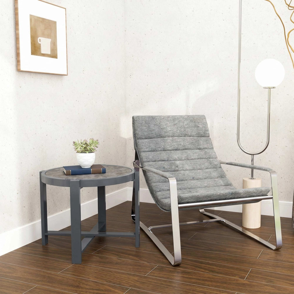 Tavolino da giardino rotondo in alluminio con piano effetto marmo grigio ¨C zephmum ¨C diametro 60 cm