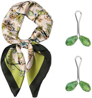 Scialle di seta con farfalle floreali e 2 cristalli fantasmi - scialle per collo verde