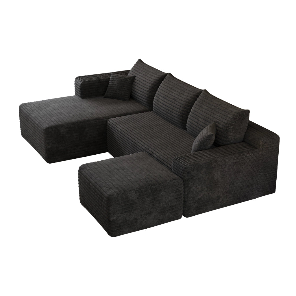 Divano Angolare in Tessuto ¨C MINIMAL ¨C Nero, 241 cm, L-Shape, Seduta Profonda