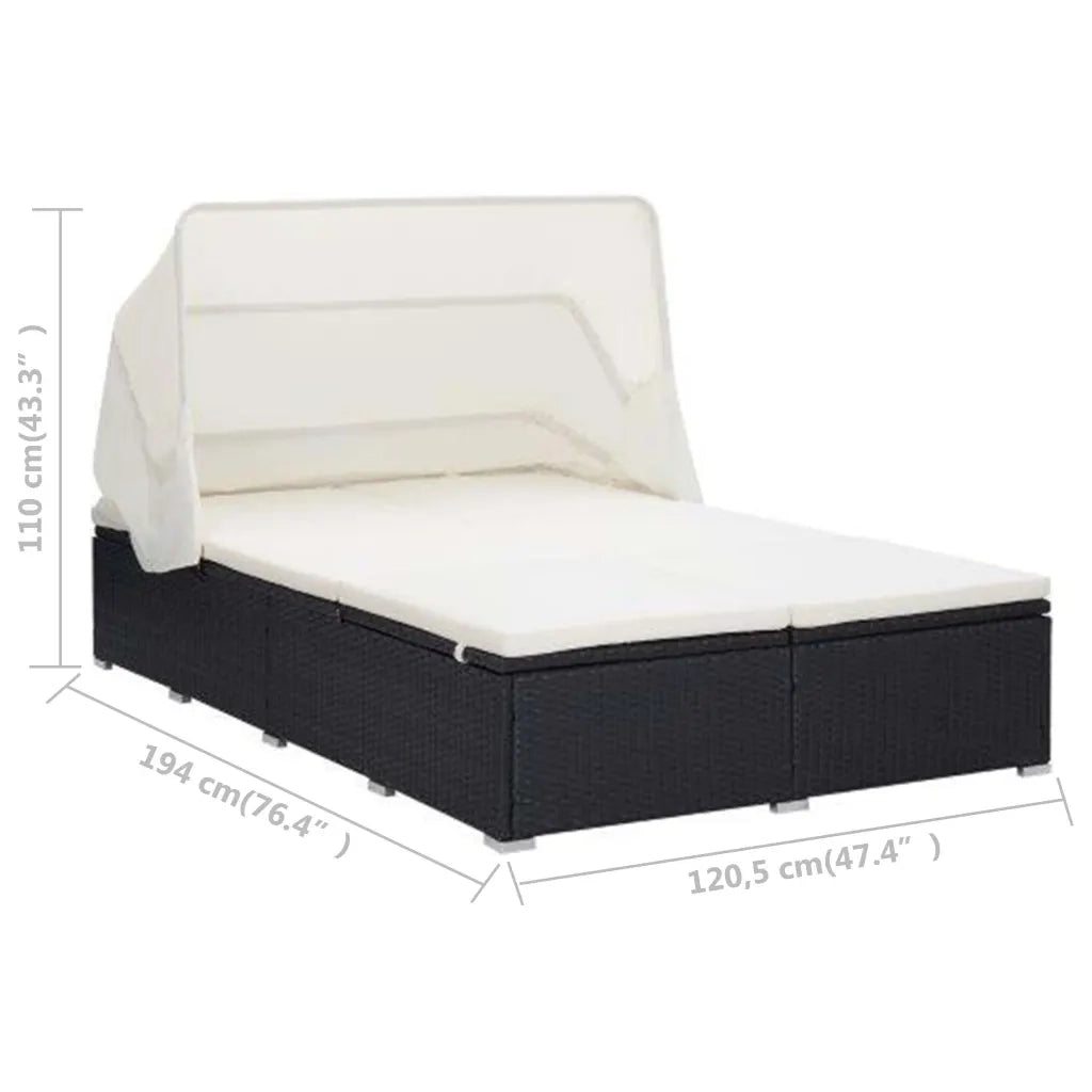 Lettino Prendisole a 2 Posti con Cuscino in Polyrattan Nero cod mxl 71171