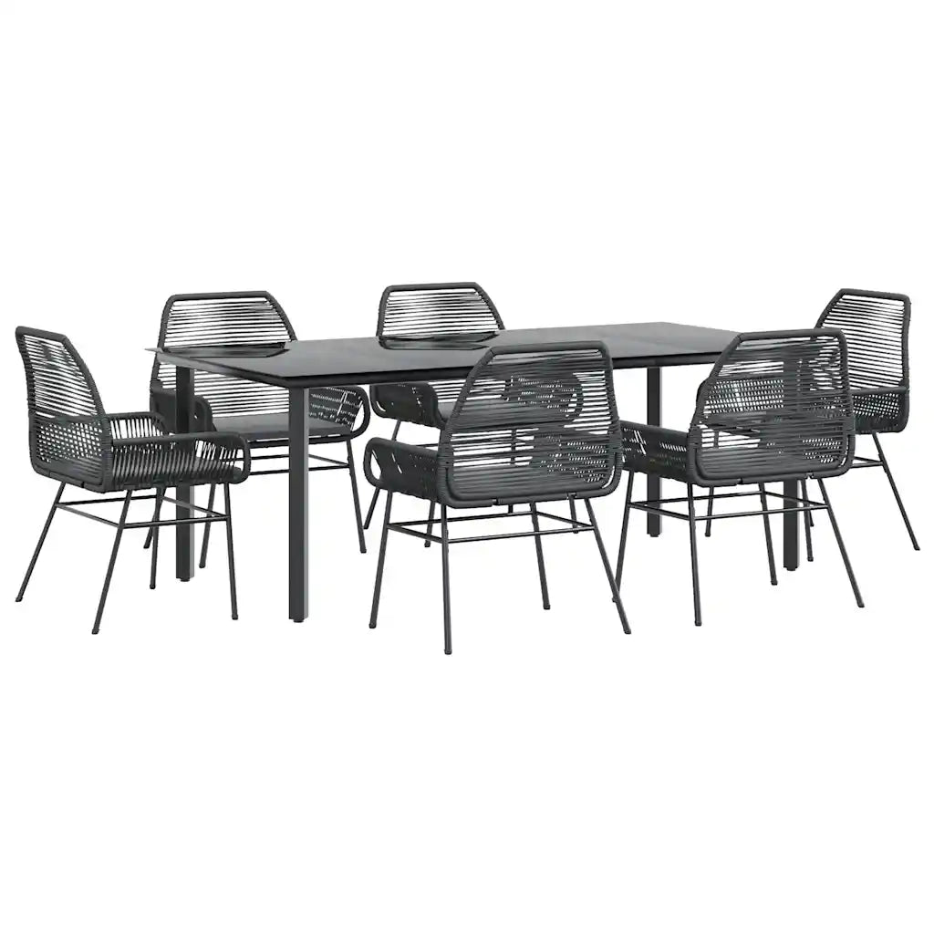 vidaXL Set Pranzo da Giardino 7 pz Nero con Cuscini Polyrattan Vetro