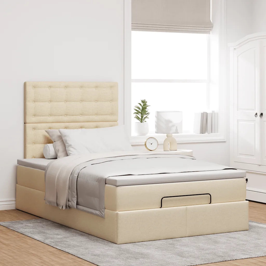 Struttura Letto Pouf con Materasso Crema 120x200 cm in Tessuto 3314167
