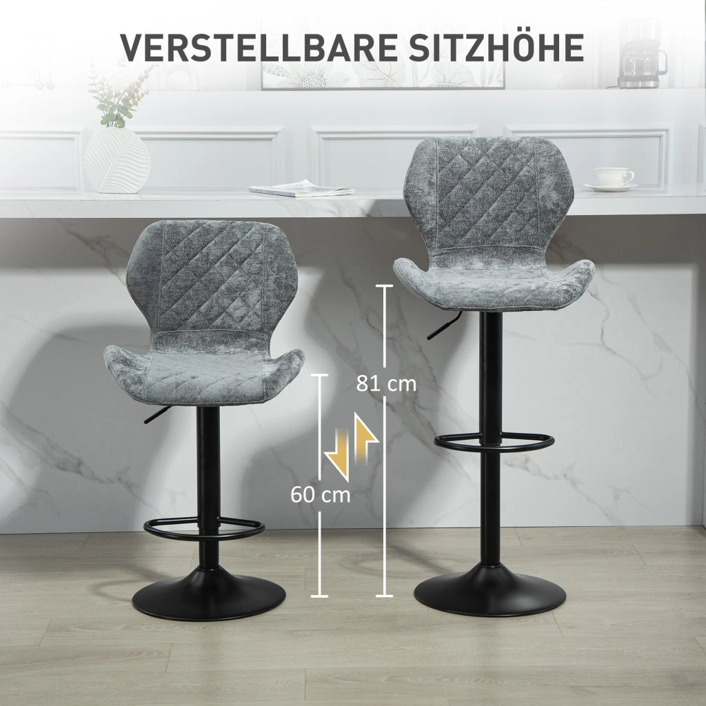 Sgabelli da Bar Set 2 Pezzi ¨C Xylo ¨C Regolabili in Altezza, con Schienale, Girevoli, Grigio