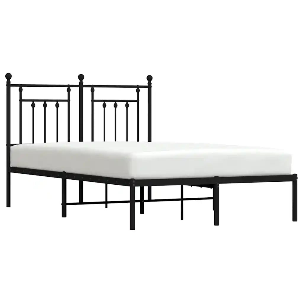 Letto matrimoniale | Letto per adulti | Giroletto con Testiera in Metallo Nero 135x190 cm