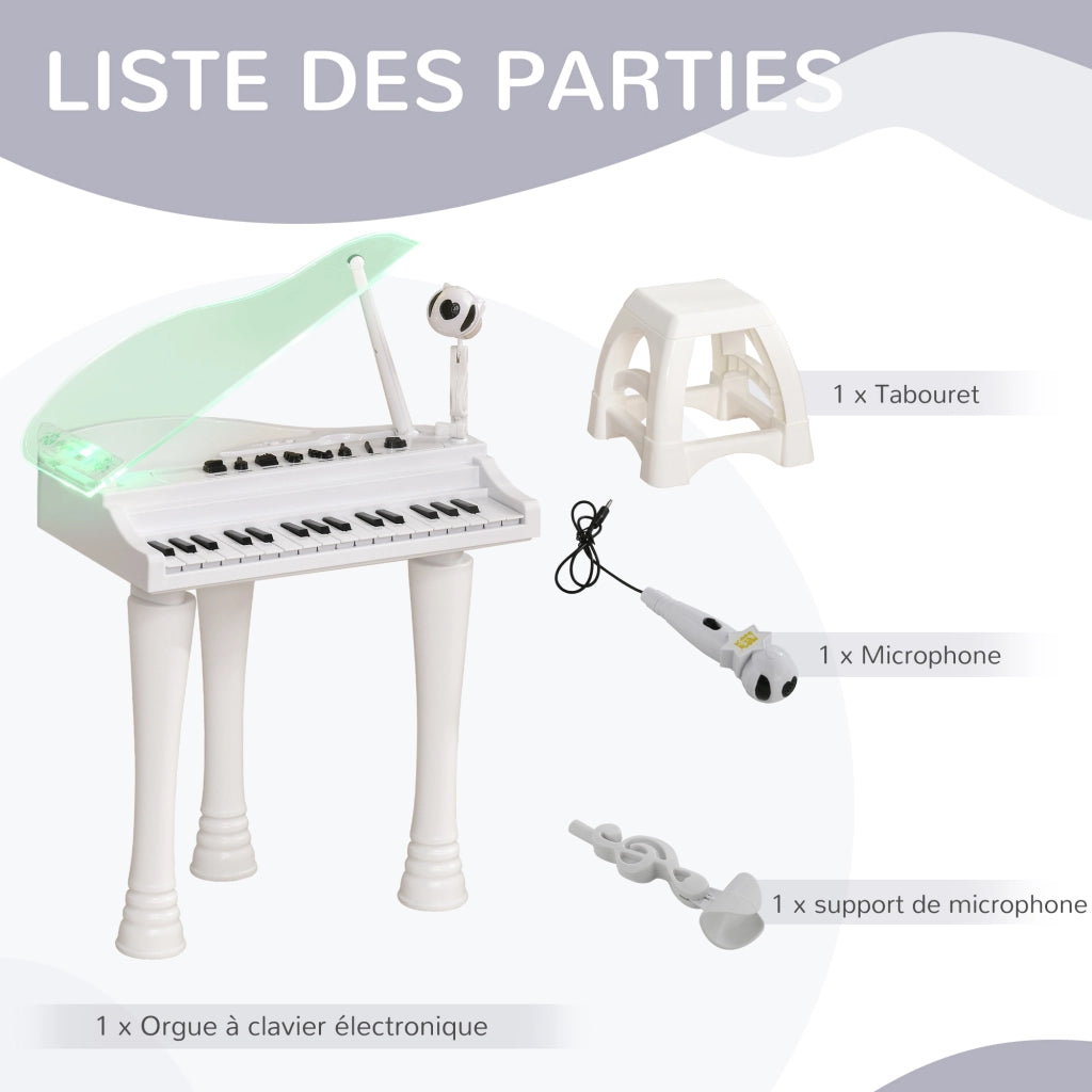 Piano elettronico per bambini 32 tasti multifunzione con microfono e sgabello ¨C zephmum ¨C LED bianco