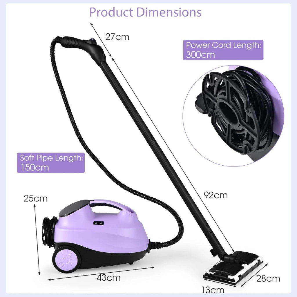 Pulitore a Vapore Portatile 2000W, Pressione del Vapore: 4 Bar, Massimo 108℃, Preriscaldamento: 5-6 Min, Serbatoio dell'Acqua: 1,5L, con 19 Accessori, per Divano, Pavimento, Finestra (Viola)