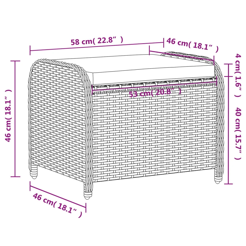 Sgabello Giardino con Cuscino Nero 58x46x46 cm in Polyrattan CFW8872550