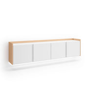 Mobile TV Soggiorno, 207x50x35 cm, Per TV fino a 80", Sospeso, da appendere, LED, Bianco e Rovere soft
