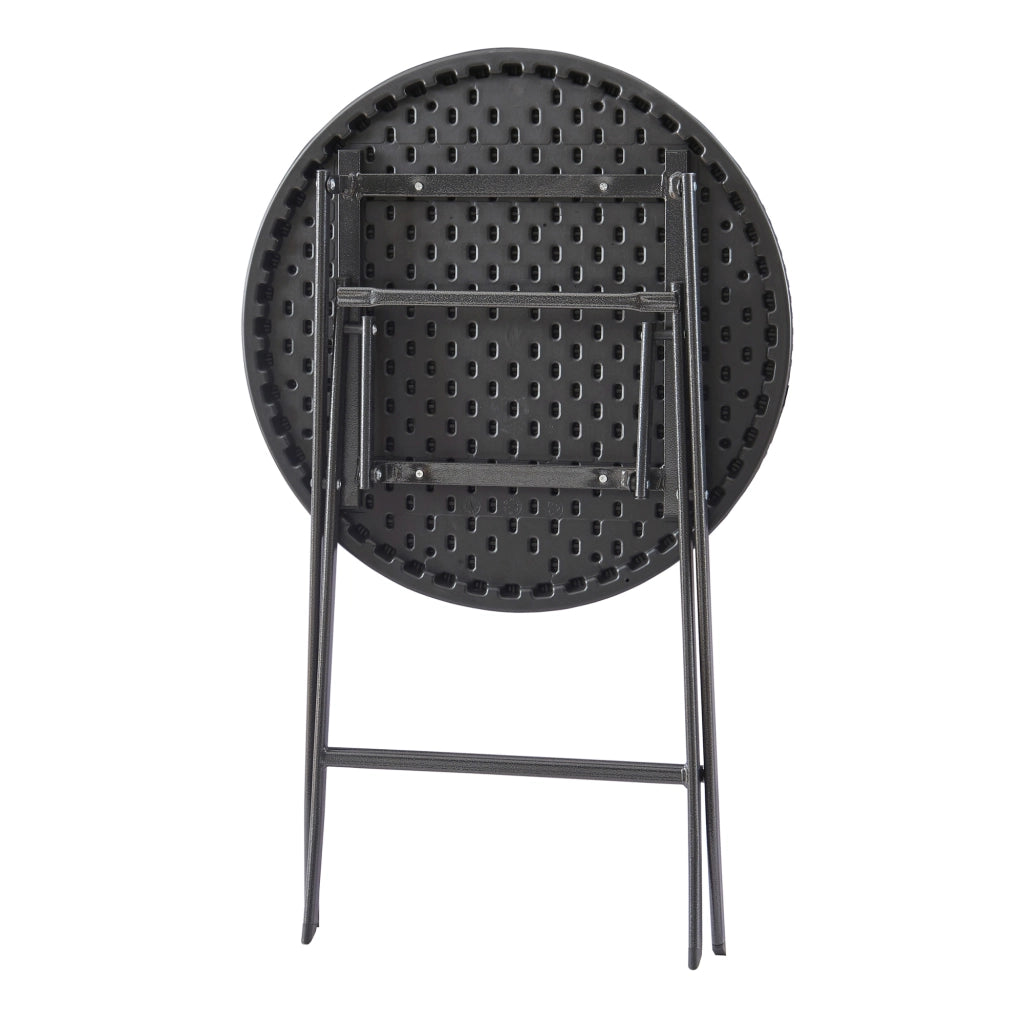Tavolo da Picnic Mark Pieghevole Ø60 x 74 cm Nero Effetto Rattan [en.casa]