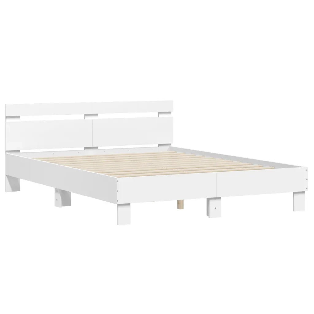 Letto matrimoniale | Letto per adulti | Giroletto con Testiera e LED Bianco 150x200 cm