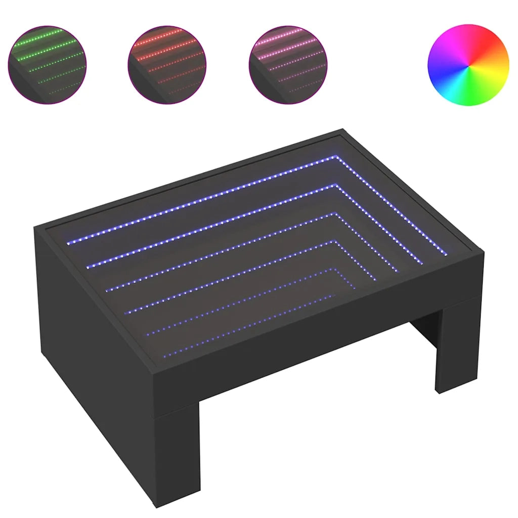 Tavolino da Salotto con LED Infinity-Tavolino da soggiorno Nero 70x50x30 cm