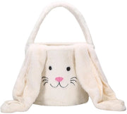 Borsa da uovo pasquale per bambini, borsa con forma di coniglio con orecchie lunghe e pelose, carrello per la caccia alle uova, dolci e regali (bianco)