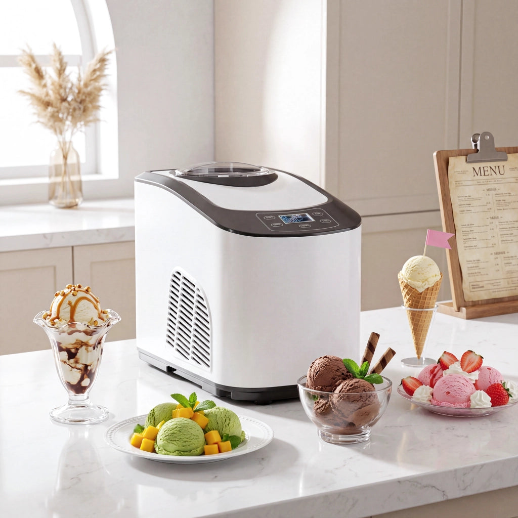 Gelatiera con Compressore Integrato 1.5L, Modalit¨¤ Morbida e Dura, Funzione Auto-Mantenimento al Freddo, Bianca