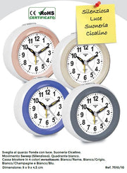 1 Pezzo Orologio Sveglia al Quarzo Tonda Silenziosa con Luce 4 Colori