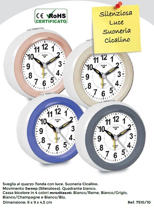 1 Pezzo Orologio Sveglia al Quarzo Tonda Silenziosa con Luce 4 Colori